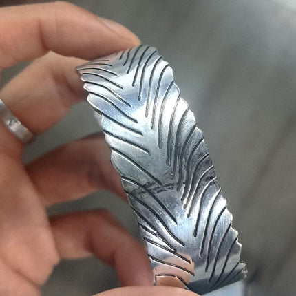 Vintage Punk Silver Colour Feather Cuff Bracelet for Men Women Wrist Adjustable - Aimall