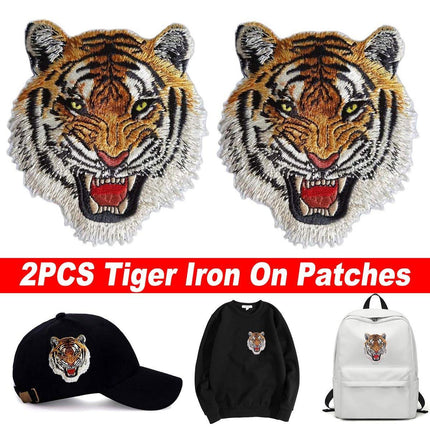 2PCS Embroidery Animal Patches Burned Edge Tiger Lion Cloth Sticker Sewing