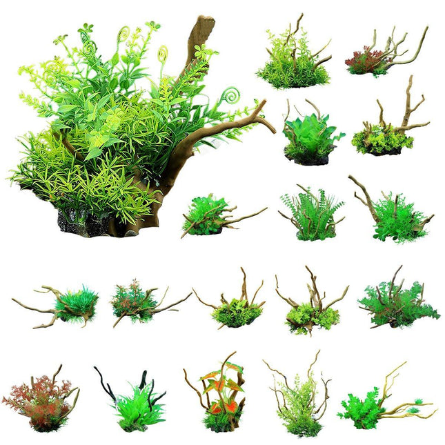 Aquarium Landscaping Decoration Artificial Wood and Plants Fish Tank Ornament