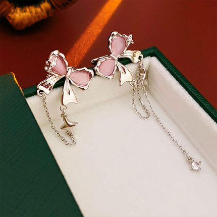 Elegant Bow Tassel Zircon Oil Drop Fashion High-end Clip-on Earrings