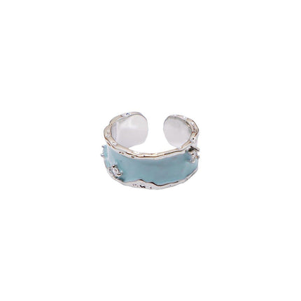 Wide Sky Blue Glaze Ceramic Ring Fashion Statement Adjustable Jewelry Gift