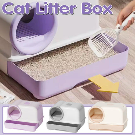 Plastic Fully Enclosed Cat Litter Box with Drawer Odor Control Litter Pan Cats