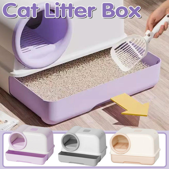 Plastic Fully Enclosed Cat Litter Box with Drawer Odor Control Litter Pan Cats