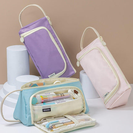 Large Capacity Twill Pencil Bag Multi Layer Stationery Storage Simple Colour