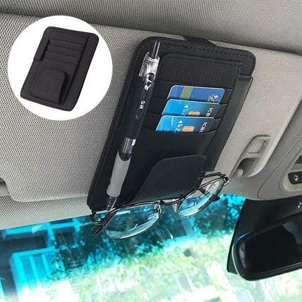 Sun Visor Organizer Sunglasses Holder Card Storage PU Leather Pouch Car Black - Aimall