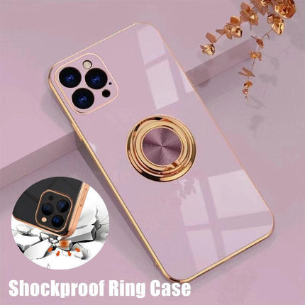 Light Purple Luxury Shockproof Silicone Ring Case Stand Cover for iPhone 14 13 12 Pro Max - Aimall