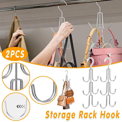 2X Purse Hanger Organizer for Closet Purses 6Storage Capacity Hook Wardrobe Rack