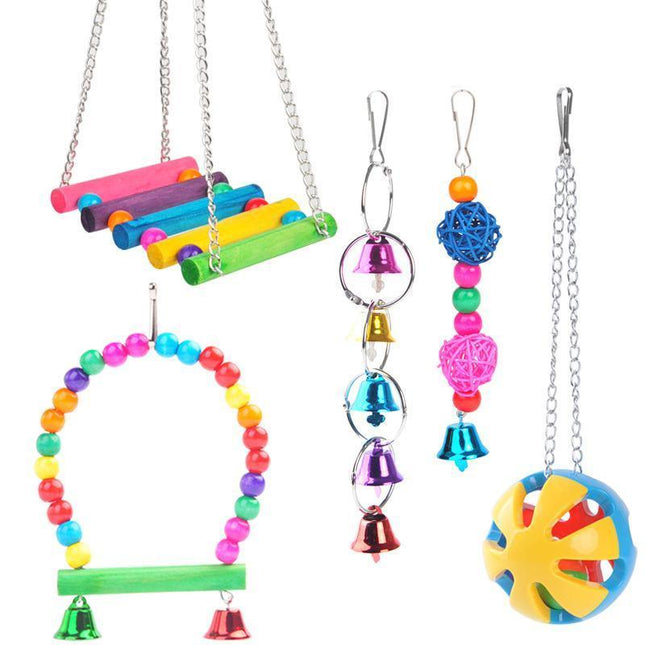 5PCS Parrot Hanging Swing Bird Toy Harness Cage Ladder Parakeet Cockatiel Budgie - Aimall