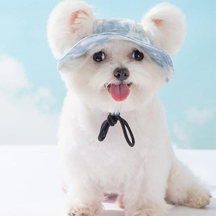 Adjustable Pet Hat with Cute Leaky Ears Sunscreen Fisherman Hat Four Seasons Use