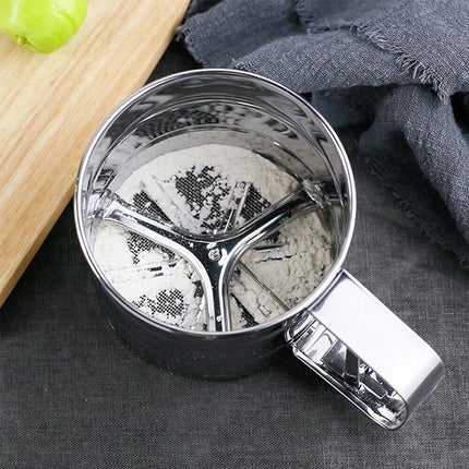 Mesh Flour Sifter Baking Icing Sieve Strainer Cup Sugar Shaker Mechanical Metal - Aimall