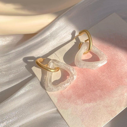 925 Silver Needle Rose Petal Earrings Long Acrylic Tassel Eardrop Women - Aimall