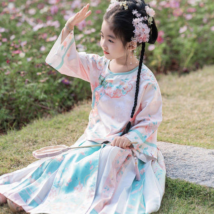 Spring Chinese Style Hanfu Girls Modified Tang Suit Two-Piece Colourful Set