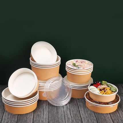 Take-Away Kraft Paper Salad Bowl Food Grade Takeout Tableware Food Bowl With Lid - Aimall