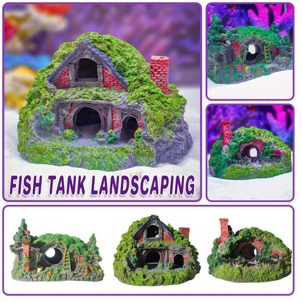 Resin Grass House Aquarium Ornament Natural Fish Tank Decoration Hideaway