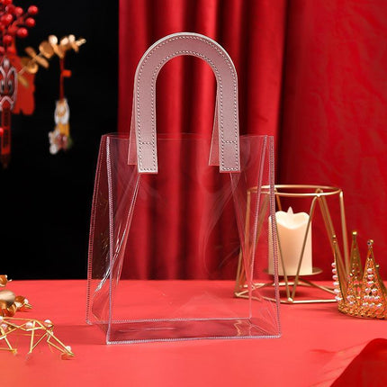 Transparent PVC Handheld Bags Transparent Gift Bag Handle Candy Containers Gifts Red - Aimall