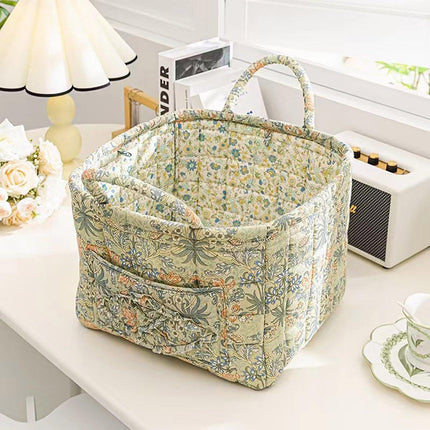 Portable Fabric Storage Basket Korean Pastoral Style Organizer for Home Sundries