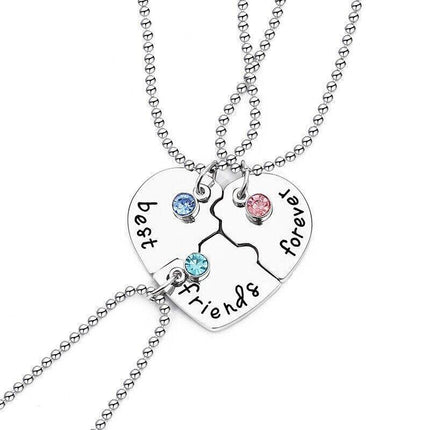 3Pcs Best Friends Forever Heart Pendant Necklace Friend Jigsaw Necklace - Aimall