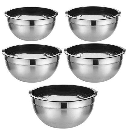 5PCS Stainless Steel Mixing Bowl Set with Black Dust Cover for Cooking Baking