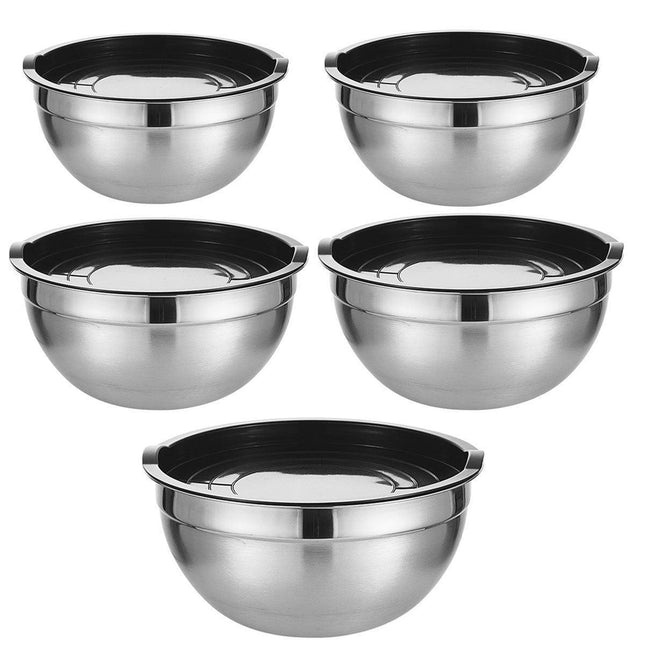 5PCS Stainless Steel Mixing Bowl Set with Black Dust Cover for Cooking Baking