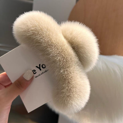 Large Plush Hair Claw Imitation Fur Big Shark Clip Faux Rabbit Fur Hair Clip - Aimall