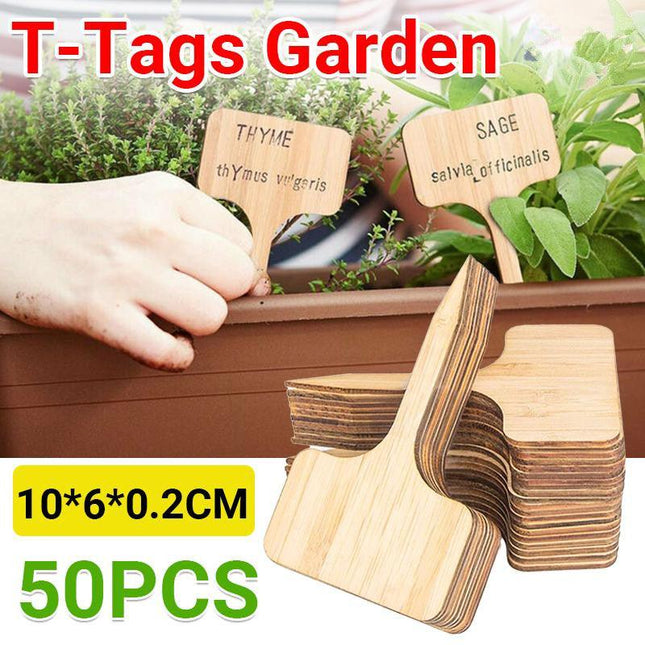 50PCS Bamboo Plant Flower Labels Word T-tags Garden Home Stake Decor Marker Tool - Aimall