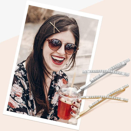 X Shaped Crystal Rhinestone Hair Clip Pin Barrette Hairpins Headwear Accessories - Aimall