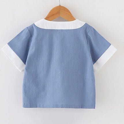 Boys Chinese Traditional Outfit Summer Cotton Linen Short Sleeve Top