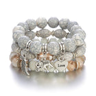 3PC Women's Boho Wooden Natural Stone Beads Tassel Bracelet Set Bodhi Beaded