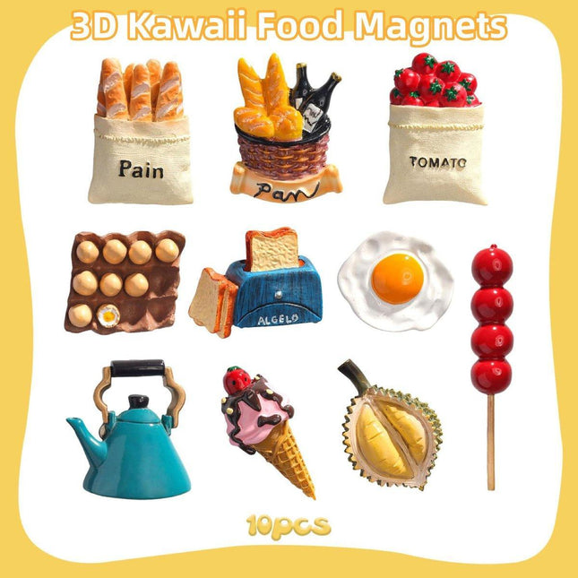10pcs 3D Simulation Food Stickers for Fridge Fun Food Toy Magnets Decorative Set