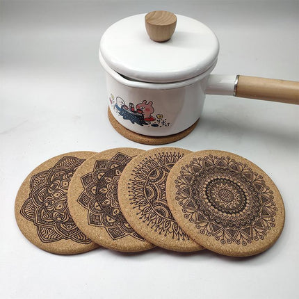 12Pc Cup Coasters Coffee Pad With Rack Nordic Mandala Round Cork Coaster - Aimall