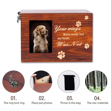 1x Wooden Pet Memorial Urn For Ashes With Photo Frame Cat/Dog Memory Box Keepsak - Aimall