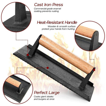 Cast Iron Meat Press Rectangular Grill BBQ Steak Press for Outdoor Cooking