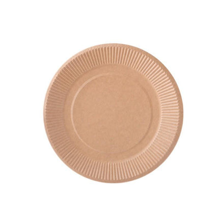18CM Disposable Brown Paper Plates Dinner Dessert Party Plate Eco-Friendly Bulk - Aimall