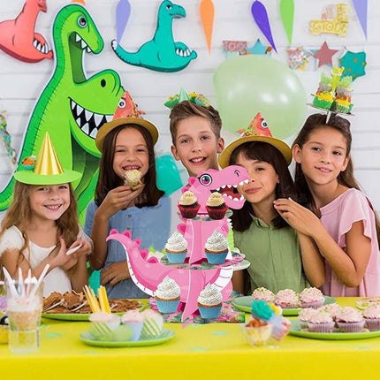 3 Tier Cartoon Dinosaur Party Cake Display Stand Dessert Cupcake Rack Holder