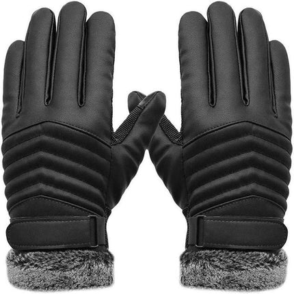 1/2 Winter Warm PU Leather Wool Wrist Gloves Touch Screen Full Finger Fur Mitten - Aimall
