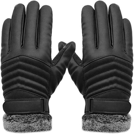 1/2 Winter Warm PU Leather Wool Wrist Gloves Touch Screen Full Finger Fur Mitten - Aimall