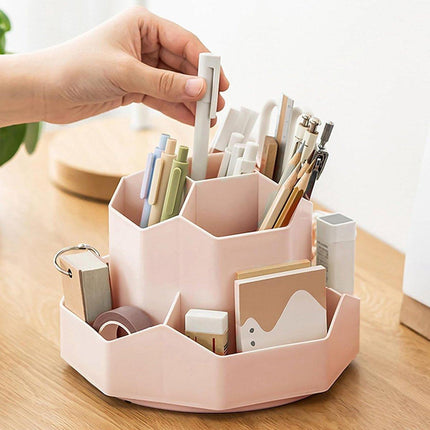 360 Degree Rotating Large Capacity Pen Holder Plastic Desktop Office Student Organizer