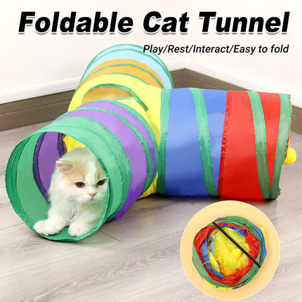 Foldable Rainbow Cat Tunnel Interactive Pet Toy with Tee Shape Fun Play Tunnel