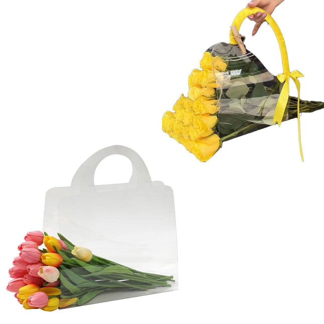 10pcs Transparent Flower Handbags Clear PET Bouquet Holder Gift Bags for Events