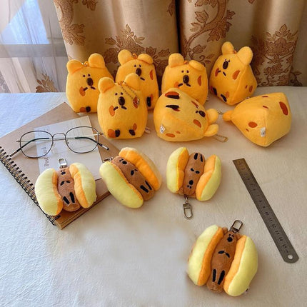 Cute Cartoon Plush Cheese Dog Doll Keychain Hanging Ornaments Bag Decoration - Aimall