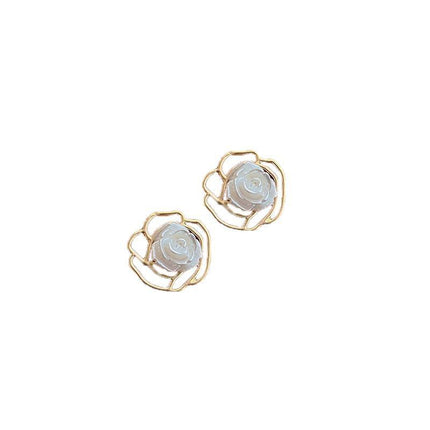 925 Silver Needle Rose Petal Earrings Long Acrylic Tassel Eardrop Women - Aimall
