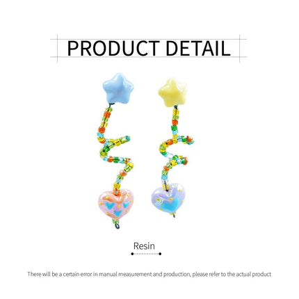 Colourful Beaded Resin Love Earrings Asymmetrical Cloud Drop Long Dangle Jewelry