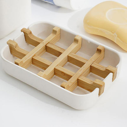 Soap Dish Bamboo Wooden Drain Container Bathroom Shower Soap Holder Case - Aimall
