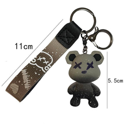 Car Keyring Animal Key Ring Lanyard Bear Keychain Gradient colour Bear Keychain - Aimall