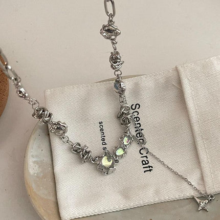 Moonstone Pendant Necklace Cool Tone Clavicle Chain for Women Girls Jewelry Gift - Aimall