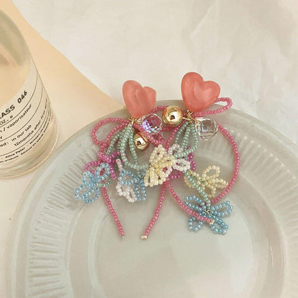 Cute Girly Pink Love Beaded Earrings Bow Bells Fashion Jewellery Women