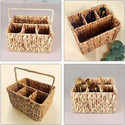 Straw Woven Tote Basket Storage for Snacks Fruit Cutlery Organizer Home Decor