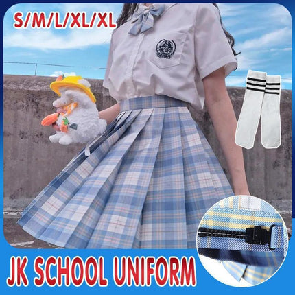 Women Pleated Skirts School Uniform High Waist Plaid Skirt Students Clothes