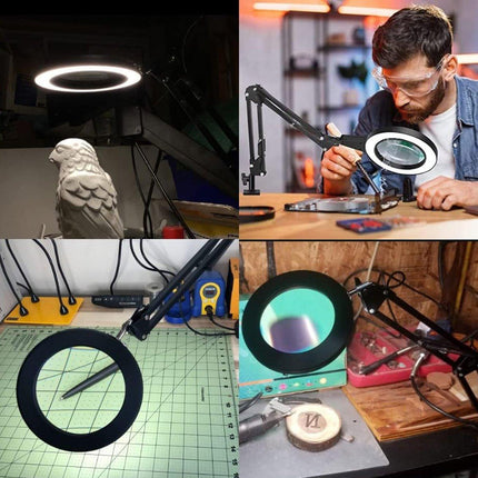 LED Magnifying Desk Lamp Eye Protection Long Arm Foldable Light Reading Repair