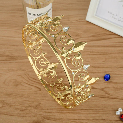 Gold King Crown Alloy Royal King Crown for Men Full Round Crowns Wedding
